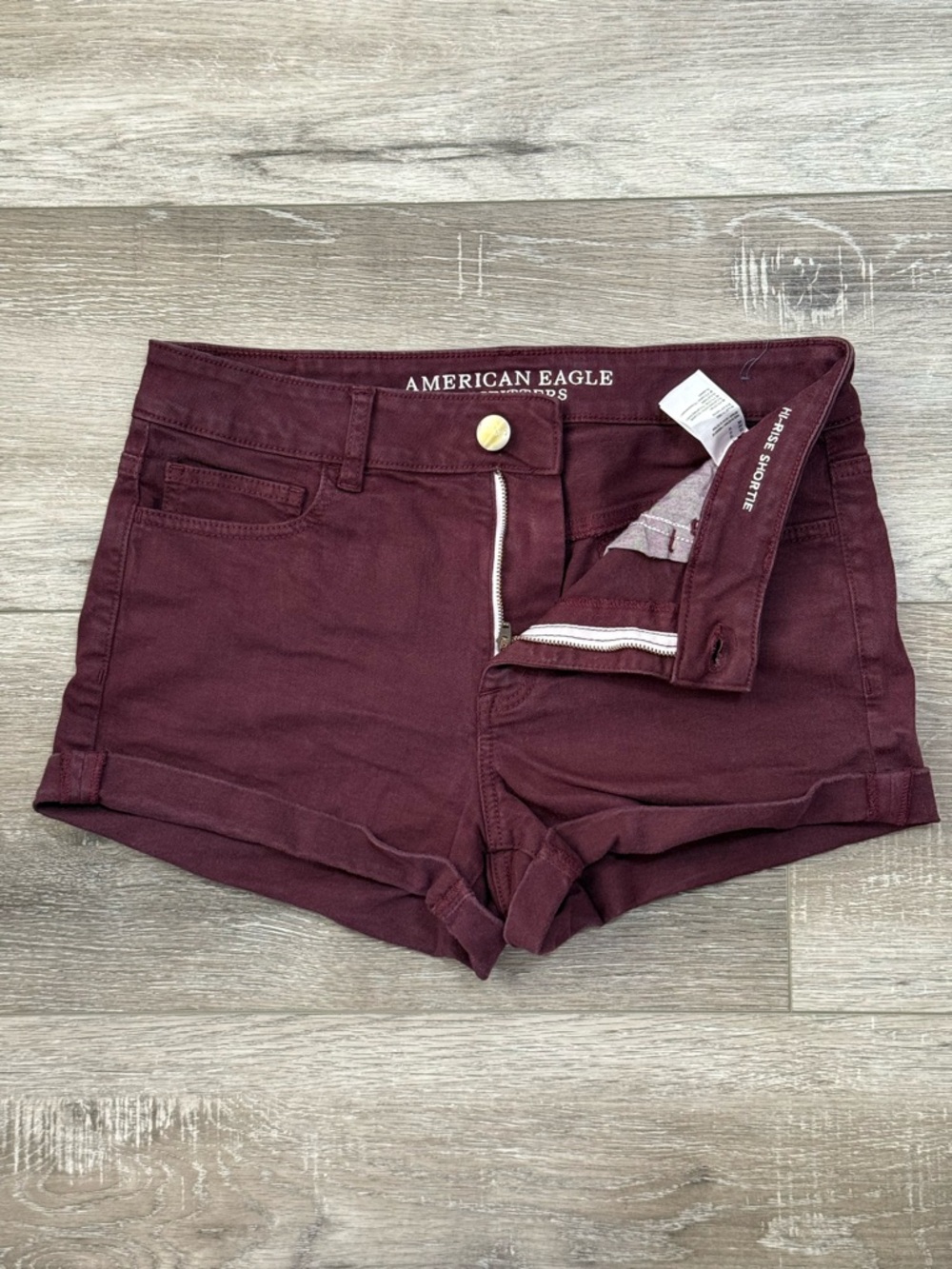 American Eagle Outfitters Women’s Maroon High-Rise Shortie Denim Shorts
